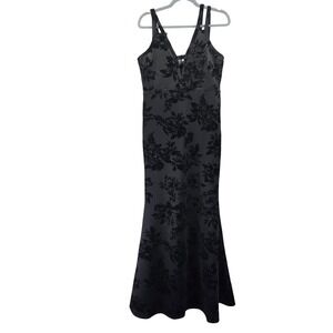 LOVE Fast LIVE Hard Black Velvet Floral Print Mermaid Gown Maxi Dress Large